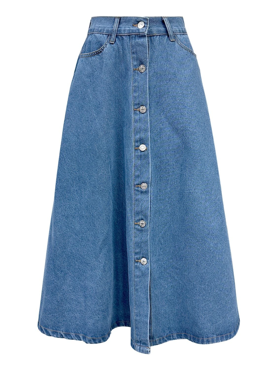 Trendsi Buttoned Midi Denim Skirt with Pockets Buttoned Midi Denim Skirt with Pockets Apparel &amp; Accessories &gt; Clothing &gt; Dresses