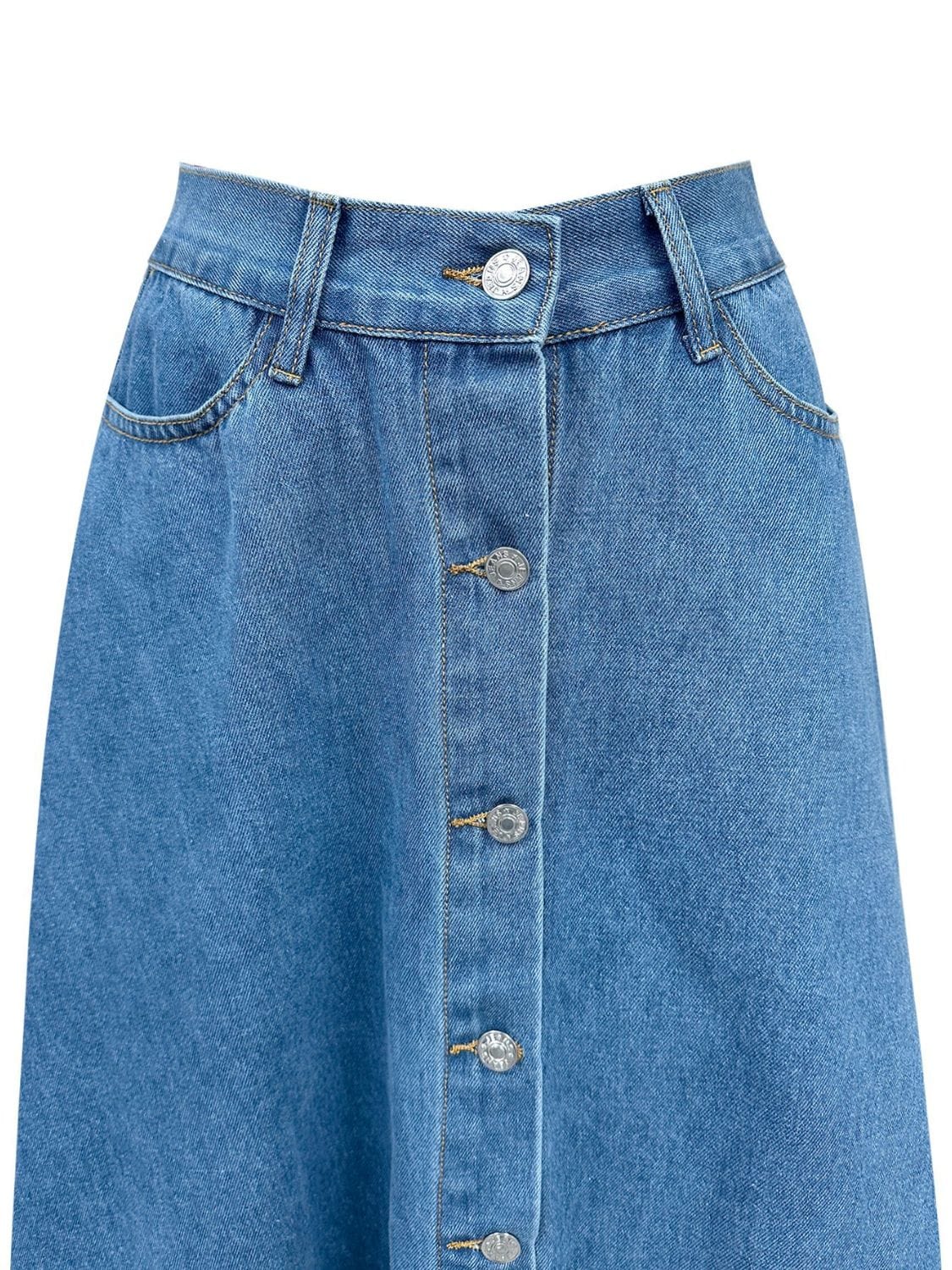 Trendsi Buttoned Midi Denim Skirt with Pockets Buttoned Midi Denim Skirt with Pockets Apparel &amp; Accessories &gt; Clothing &gt; Dresses