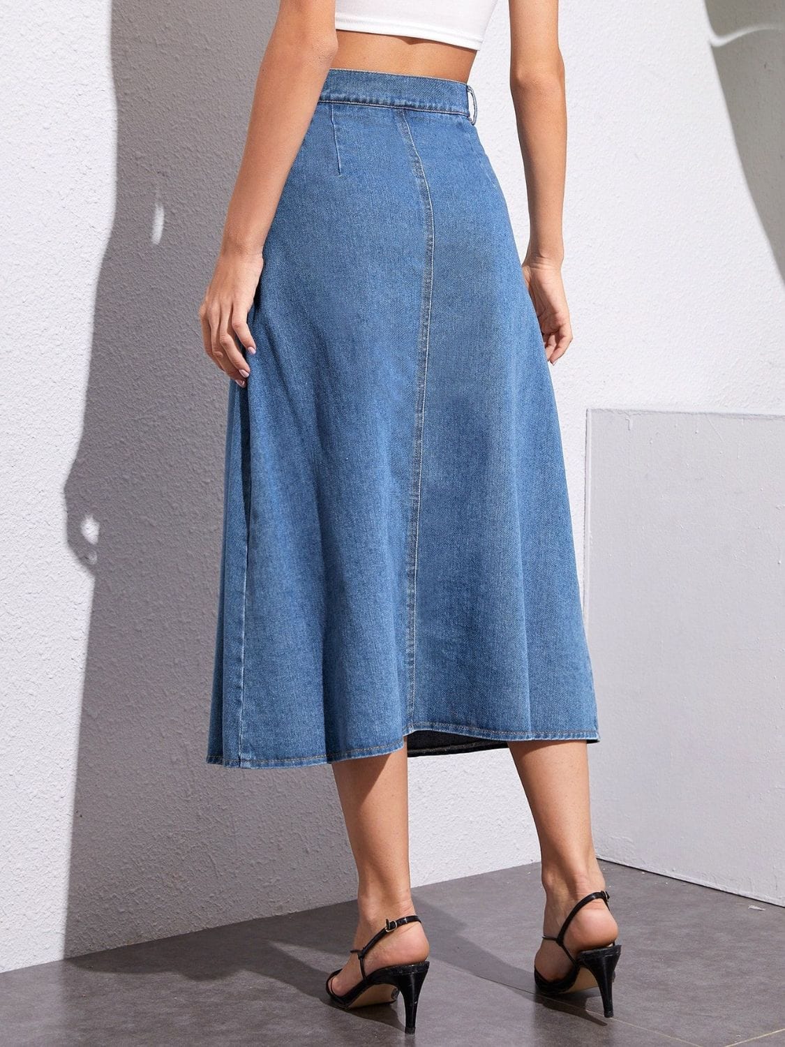 Trendsi Buttoned Midi Denim Skirt with Pockets Buttoned Midi Denim Skirt with Pockets Apparel &amp; Accessories &gt; Clothing &gt; Dresses