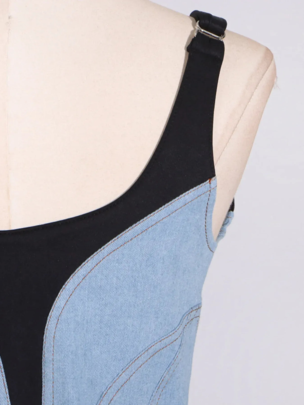 Trendsi Contrast Adjustable Strap Denim Dress Contrast Adjustable Strap Denim Dress Apparel & Accessories > Clothing > Dresses