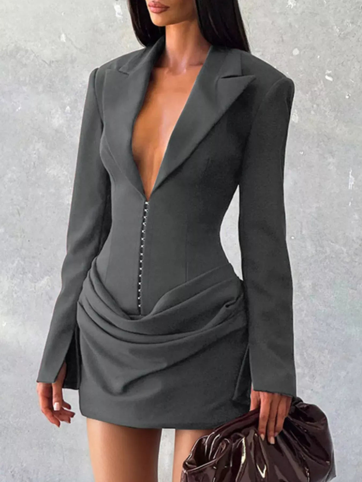 Trendsi Dark Gray / S Full Size Blazer-Style Long Sleeve Mini Dress Plus Size 100100456372871 Full Size Blazer-Style Long Sleeve Mini Dress Plus Size Apparel & Accessories > Clothing > Dresses