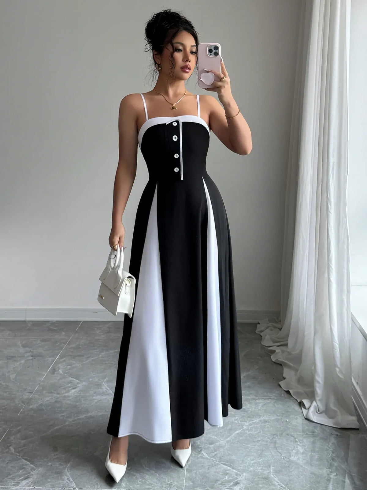 Trendsi Decorative Button Contrast Maxi Cami Dress Decorative Button Contrast Maxi Cami Dress Apparel & Accessories > Clothing > Dresses