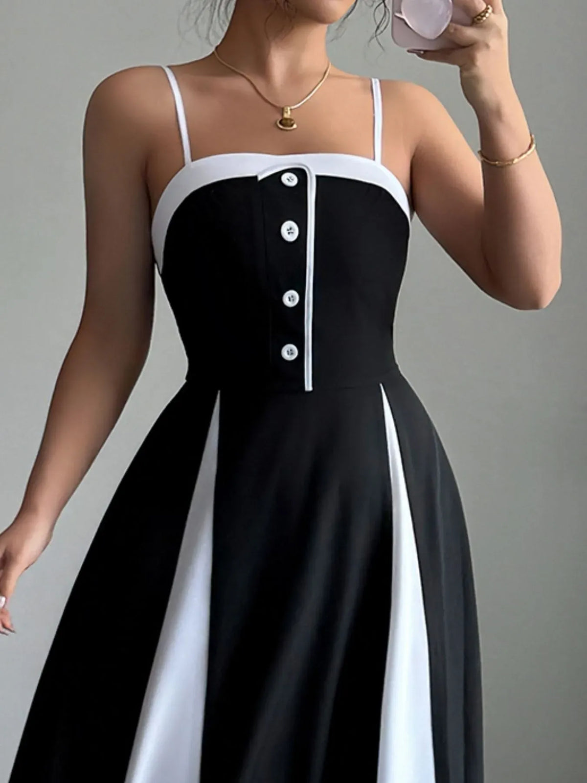 Trendsi Decorative Button Contrast Maxi Cami Dress Decorative Button Contrast Maxi Cami Dress Apparel & Accessories > Clothing > Dresses