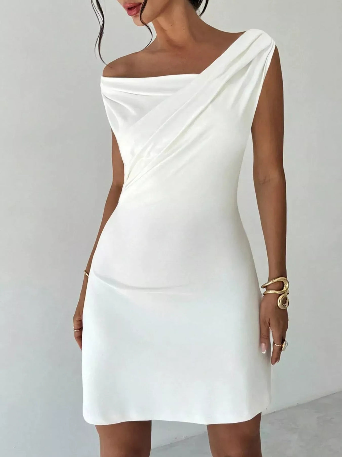 Trendsi Elegant Off-Shoulder Draped Mini Dress Elegant Off-Shoulder Draped Mini Dress Apparel & Accessories > Clothing > Dresses