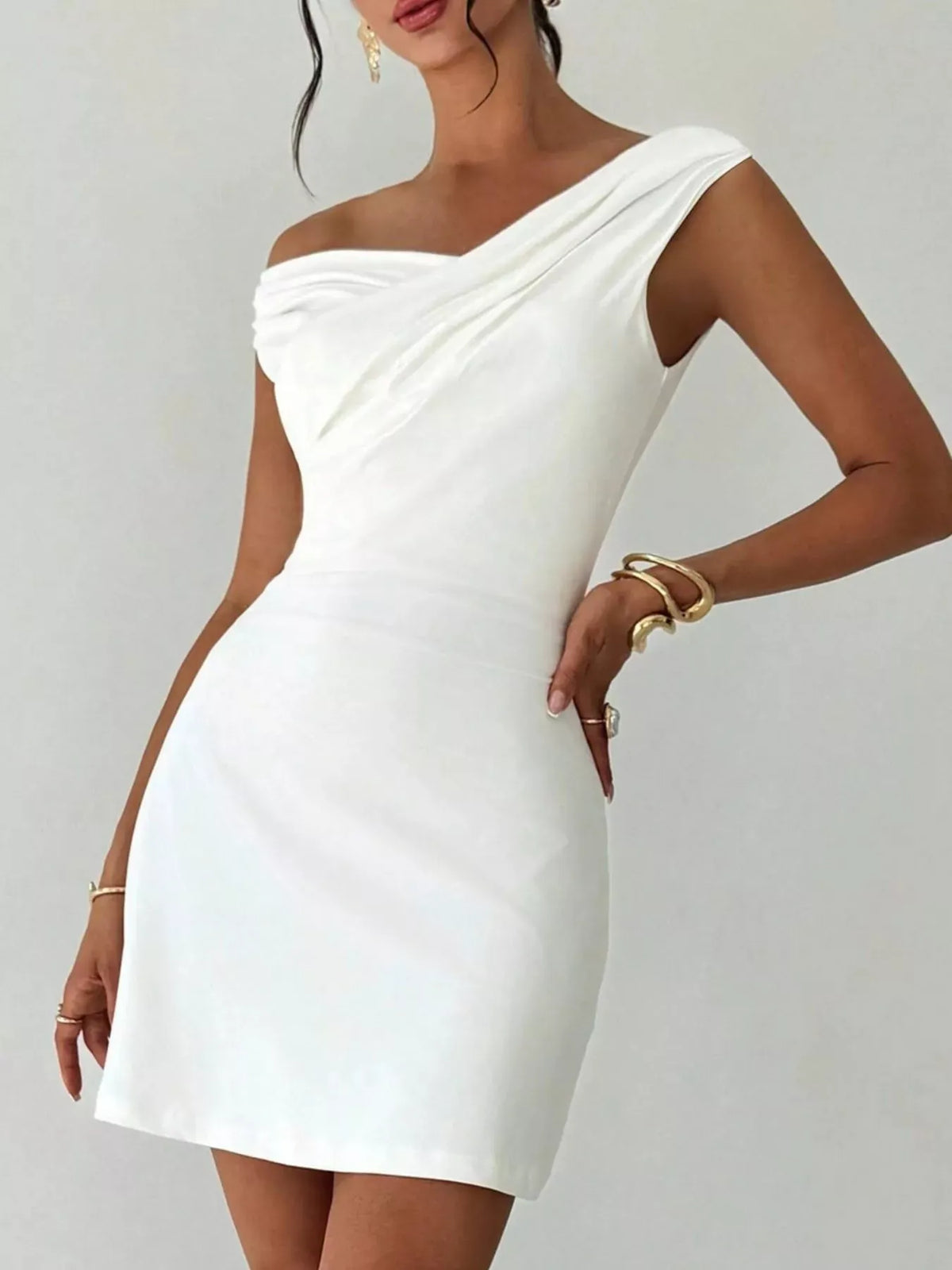Trendsi Elegant Off-Shoulder Draped Mini Dress Elegant Off-Shoulder Draped Mini Dress Apparel & Accessories > Clothing > Dresses
