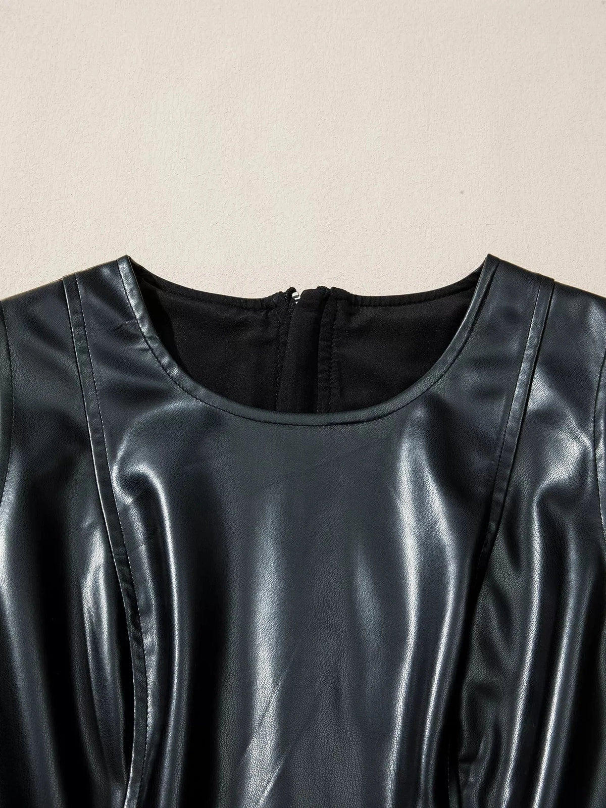 Trendsi Faux Leather Ruffle Hem Sleeveless Mini Dress Faux Leather Ruffle Hem Sleeveless Mini Dress Apparel & Accessories > Clothing > Dresses