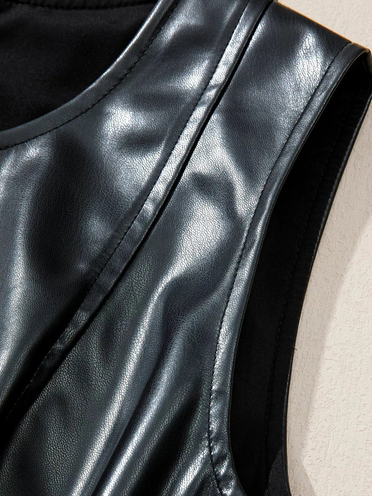 Trendsi Faux Leather Ruffle Hem Sleeveless Mini Dress Faux Leather Ruffle Hem Sleeveless Mini Dress Apparel & Accessories > Clothing > Dresses