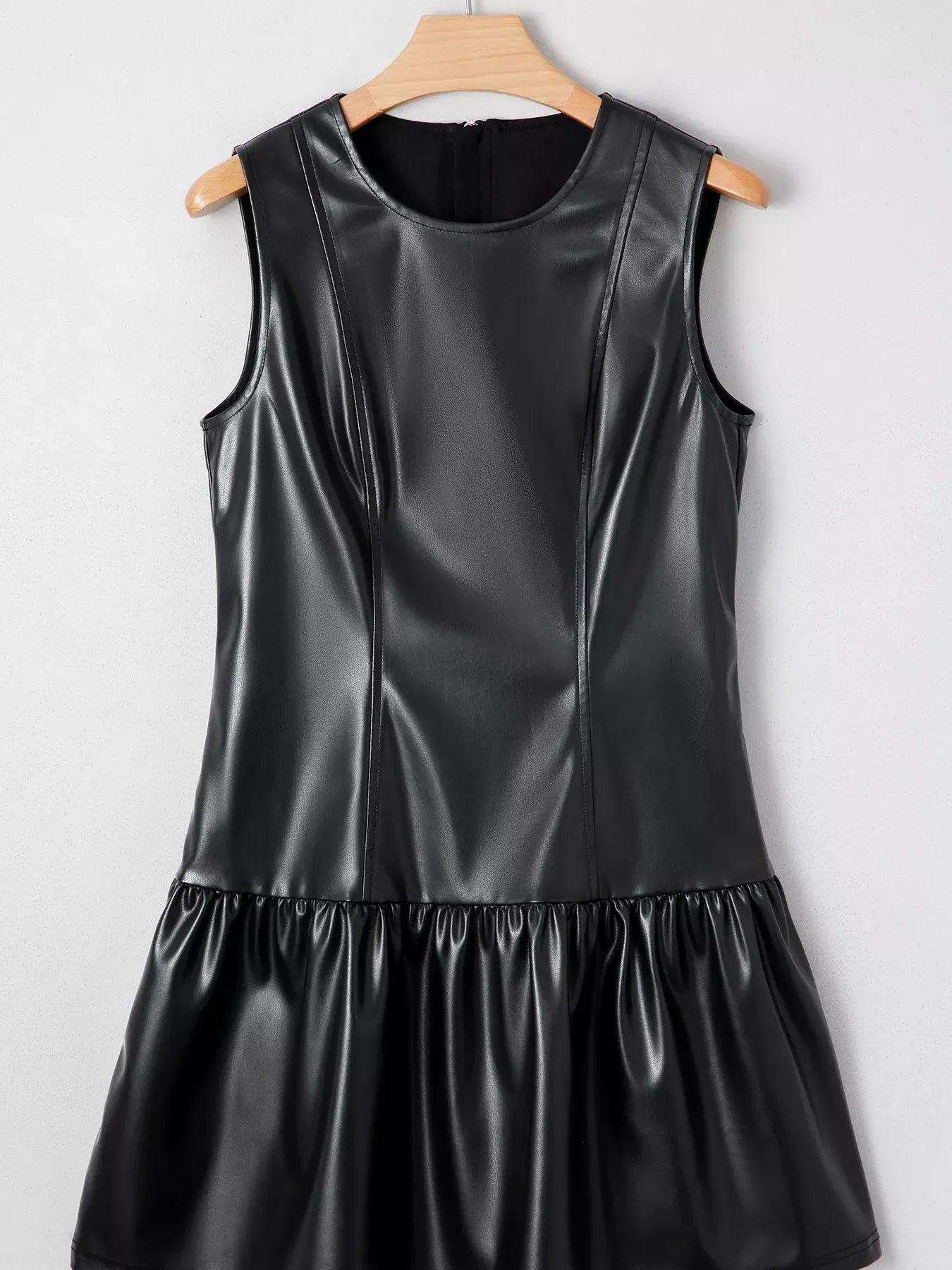 Trendsi Black / S Faux Leather Ruffle Hem Sleeveless Mini Dress 100100761971319 Faux Leather Ruffle Hem Sleeveless Mini Dress Apparel & Accessories > Clothing > Dresses