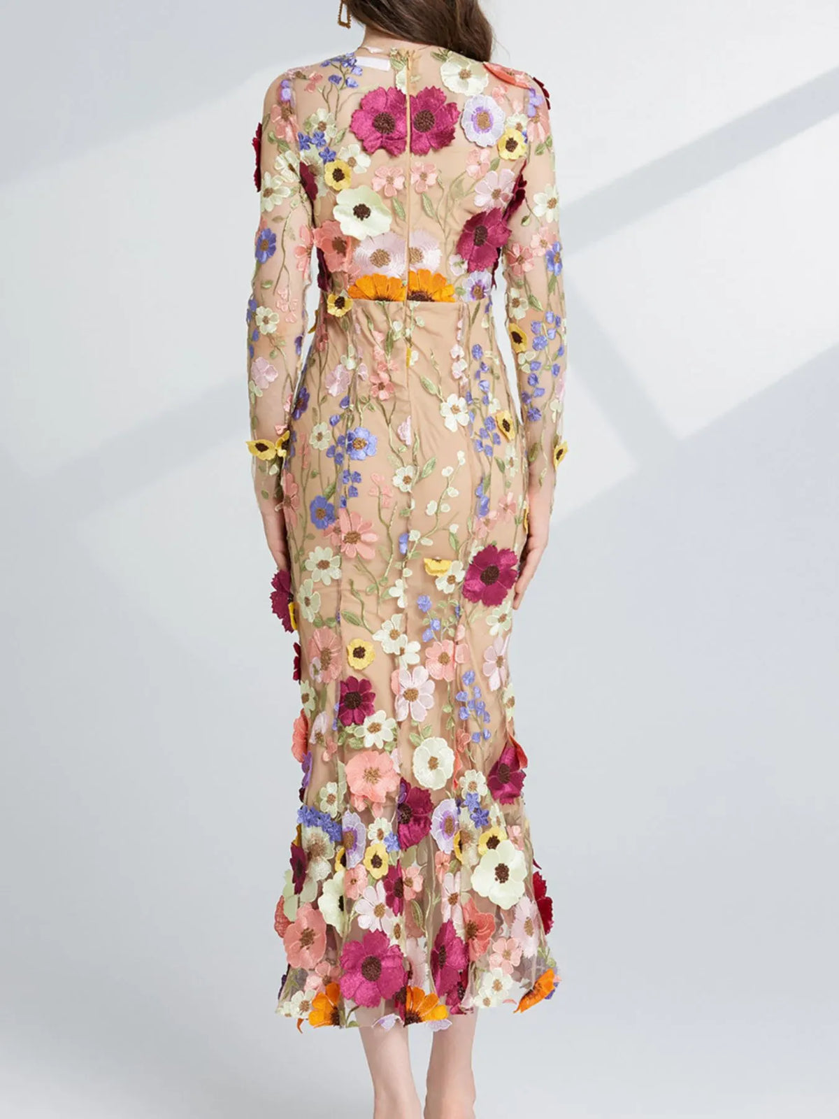 Trendsi Floral Embroidered Mesh Long Sleeve Midi Dress Floral Embroidered Mesh Long Sleeve Midi Dress Apparel & Accessories > Clothing > Dresses