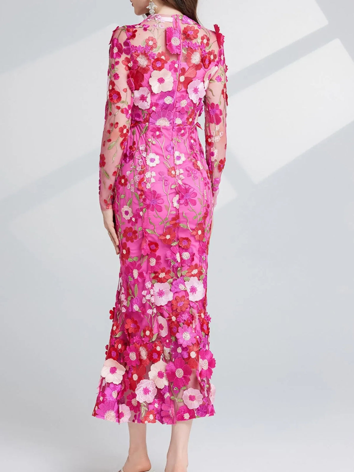 Trendsi Floral Embroidered Mesh Long Sleeve Midi Dress Floral Embroidered Mesh Long Sleeve Midi Dress Apparel & Accessories > Clothing > Dresses