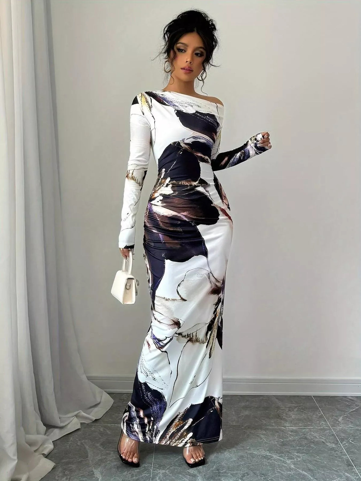 Trendsi Floral One Shoulder Long Sleeve Maxi Dress Floral One Shoulder Long Sleeve Maxi Dress Apparel & Accessories > Clothing > Dresses