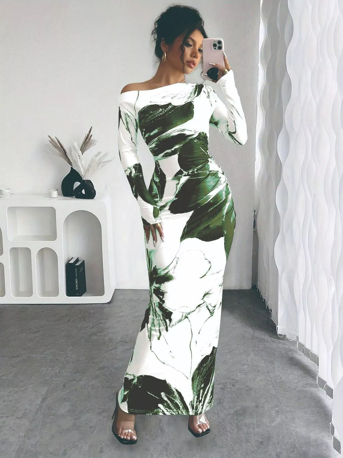 Trendsi Floral One Shoulder Long Sleeve Maxi Dress Floral One Shoulder Long Sleeve Maxi Dress Apparel & Accessories > Clothing > Dresses