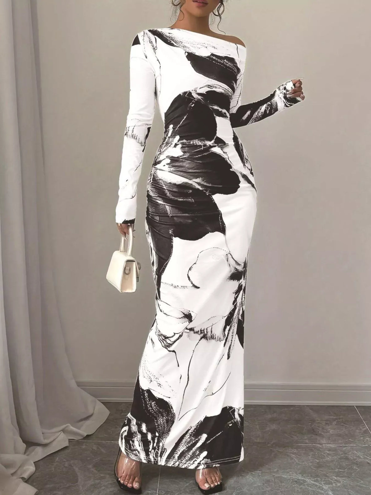 Trendsi Floral One Shoulder Long Sleeve Maxi Dress Floral One Shoulder Long Sleeve Maxi Dress Apparel & Accessories > Clothing > Dresses