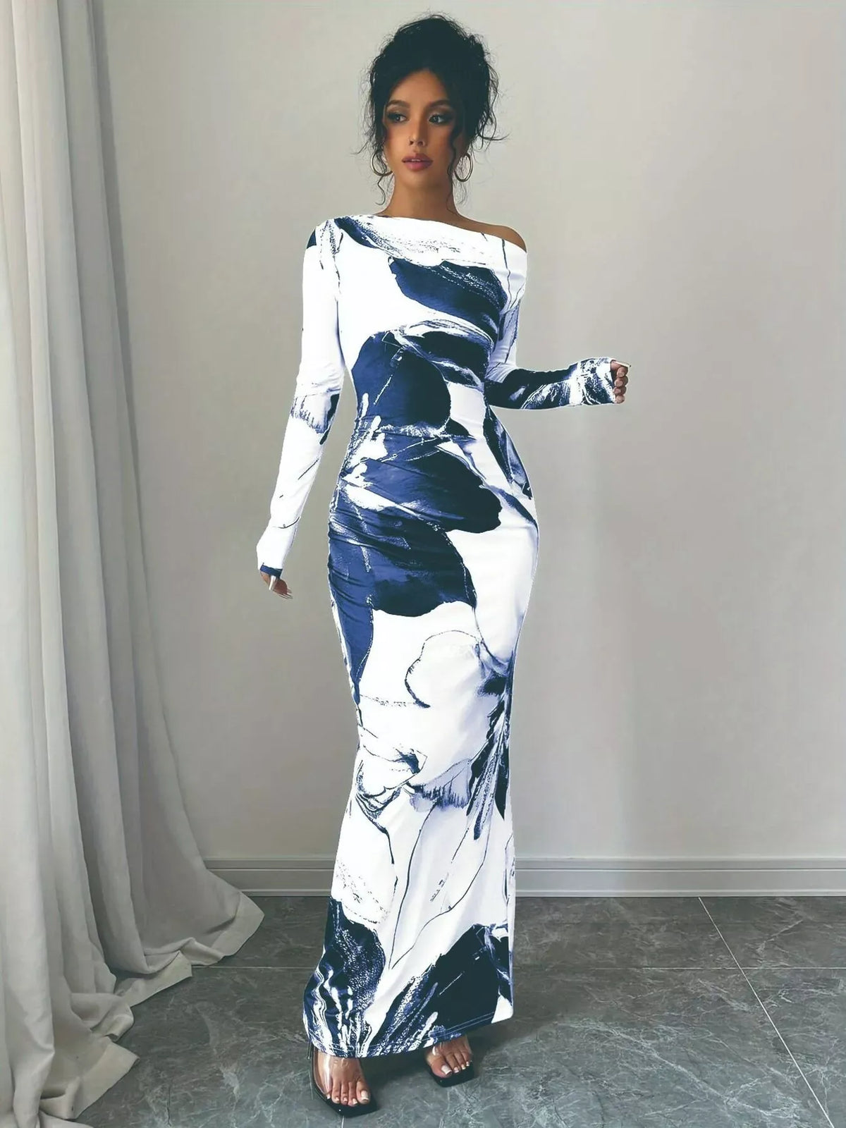 Trendsi Floral One Shoulder Long Sleeve Maxi Dress Floral One Shoulder Long Sleeve Maxi Dress Apparel & Accessories > Clothing > Dresses