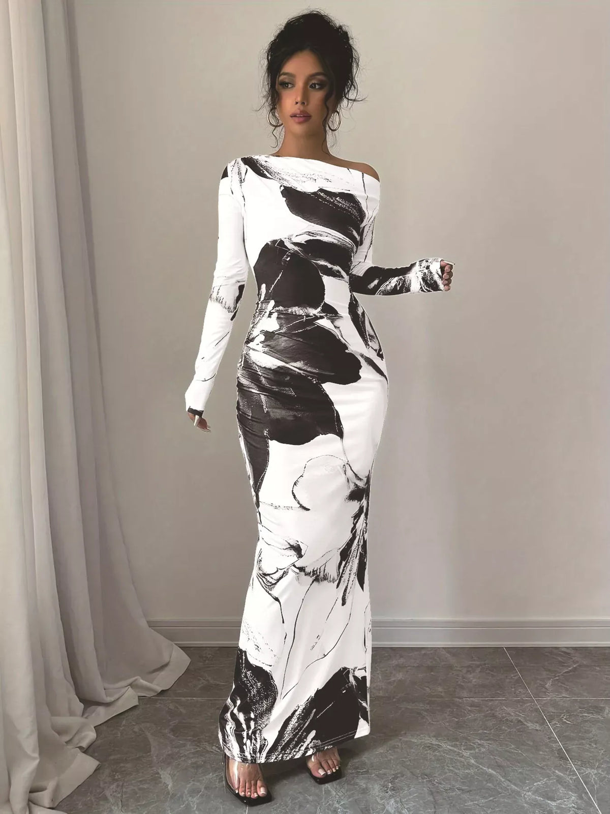 Trendsi Floral One Shoulder Long Sleeve Maxi Dress Floral One Shoulder Long Sleeve Maxi Dress Apparel & Accessories > Clothing > Dresses