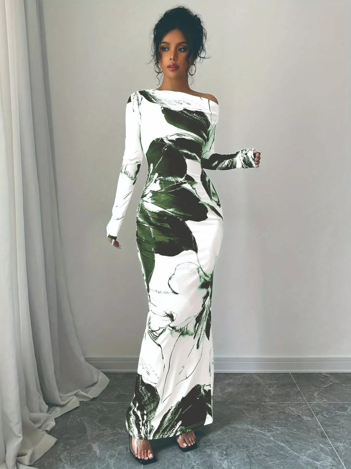 Trendsi Floral One Shoulder Long Sleeve Maxi Dress Floral One Shoulder Long Sleeve Maxi Dress Apparel & Accessories > Clothing > Dresses