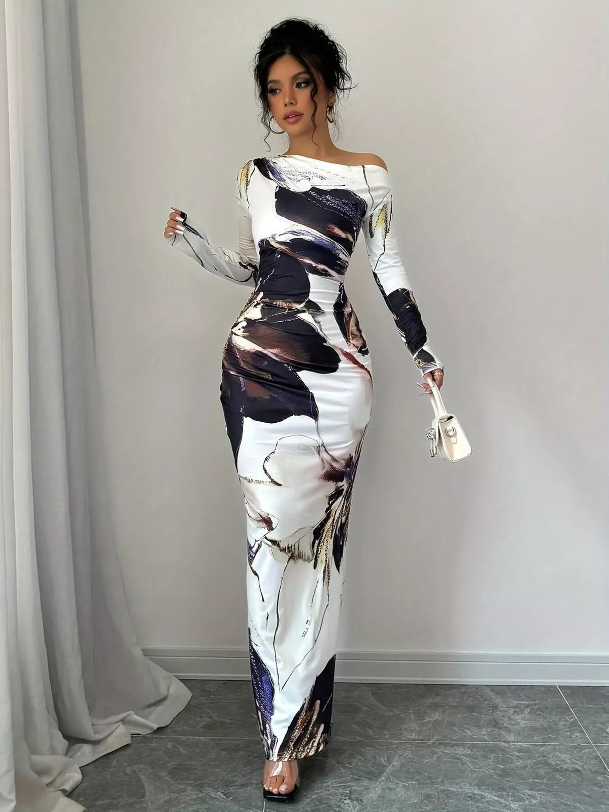 Trendsi Floral One Shoulder Long Sleeve Maxi Dress Floral One Shoulder Long Sleeve Maxi Dress Apparel & Accessories > Clothing > Dresses