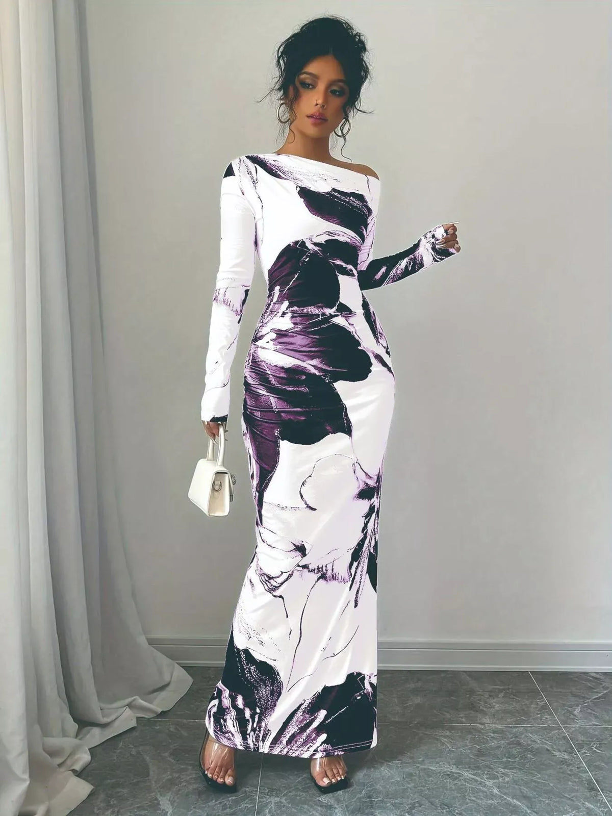 Trendsi Floral One Shoulder Long Sleeve Maxi Dress Floral One Shoulder Long Sleeve Maxi Dress Apparel & Accessories > Clothing > Dresses