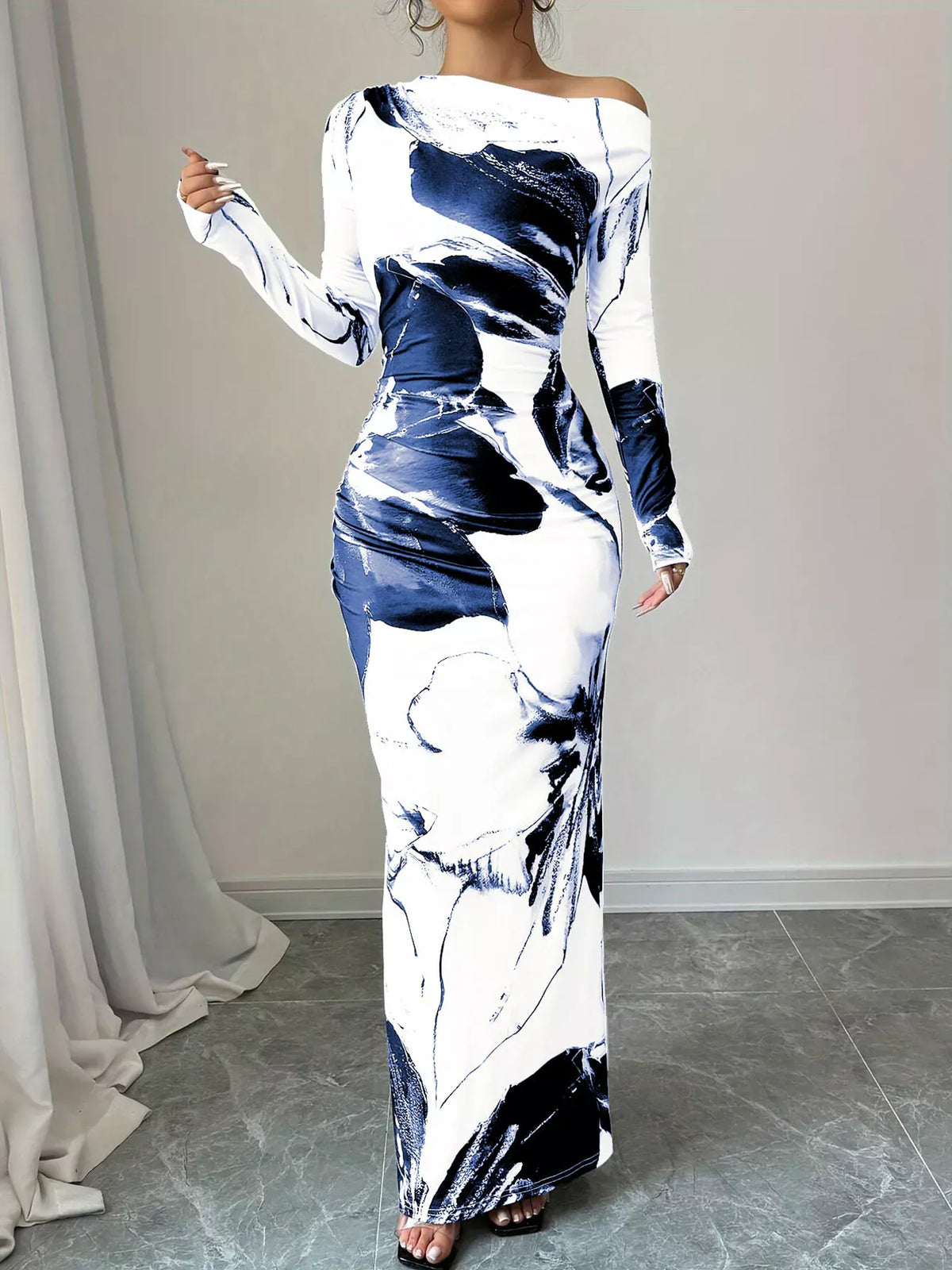 Trendsi Floral One Shoulder Long Sleeve Maxi Dress Floral One Shoulder Long Sleeve Maxi Dress Apparel & Accessories > Clothing > Dresses