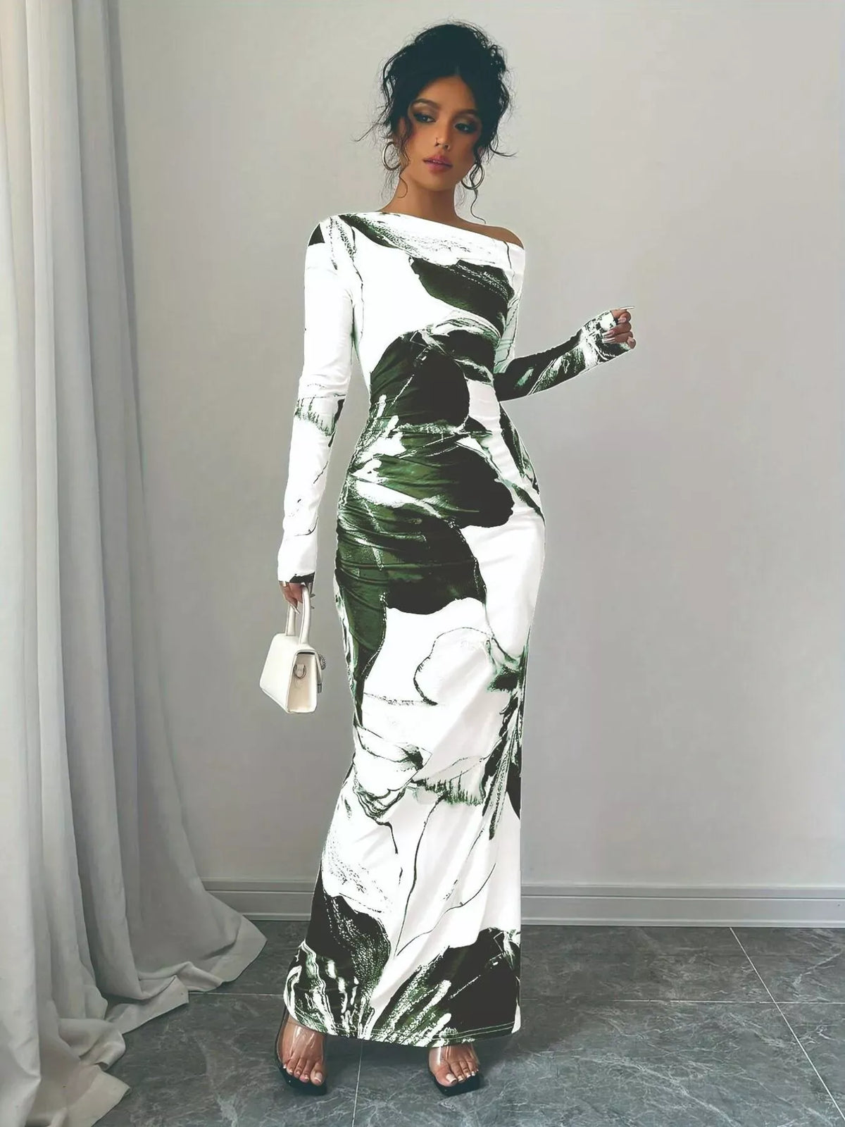 Trendsi Floral One Shoulder Long Sleeve Maxi Dress Floral One Shoulder Long Sleeve Maxi Dress Apparel & Accessories > Clothing > Dresses