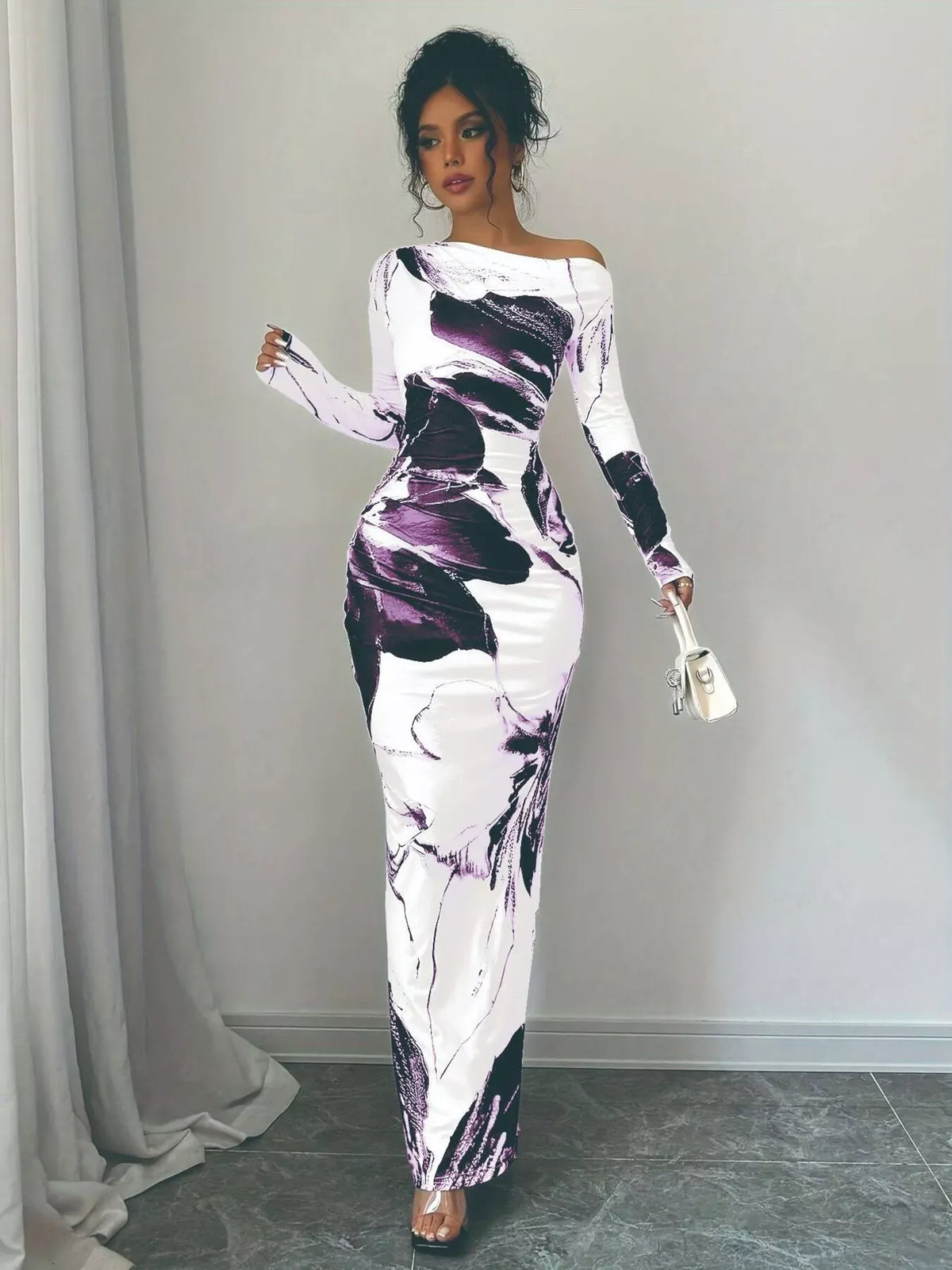 Trendsi Floral One Shoulder Long Sleeve Maxi Dress Floral One Shoulder Long Sleeve Maxi Dress Apparel & Accessories > Clothing > Dresses