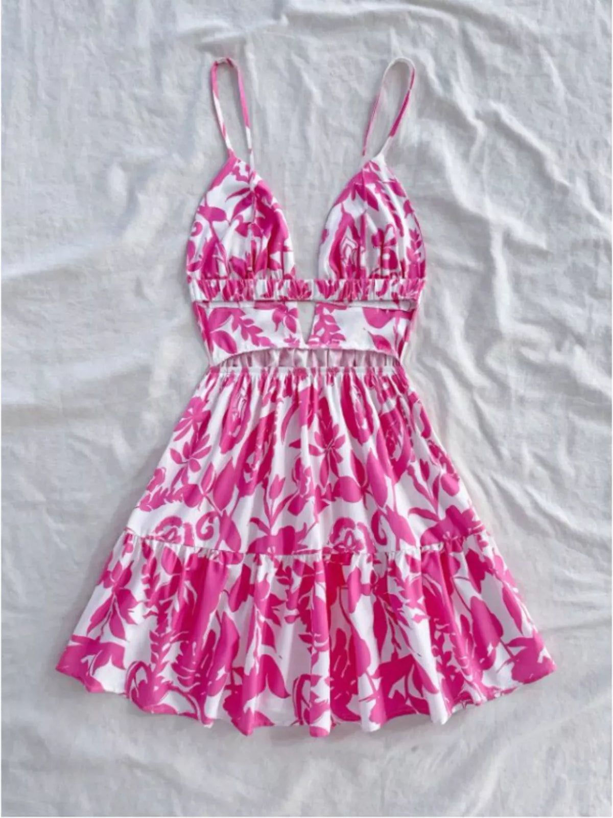 Trendsi Floral Print Cutout Mini Dress Floral Print Cutout Mini Dress Apparel & Accessories > Clothing > Dresses