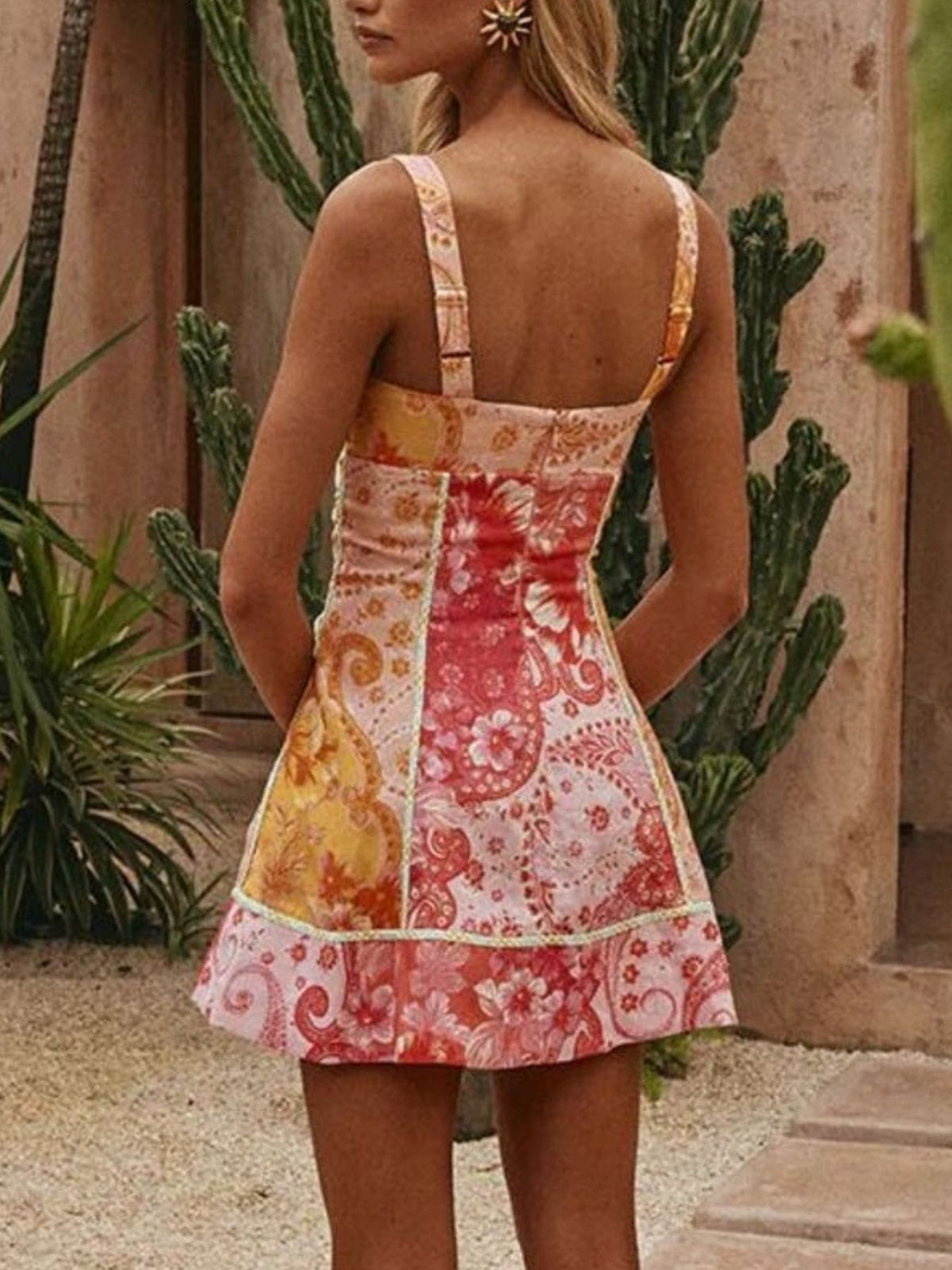 Trendsi Floral Print Lace-Up Mini Dress Floral Print Lace-Up Mini Dress Apparel & Accessories > Clothing > Dresses