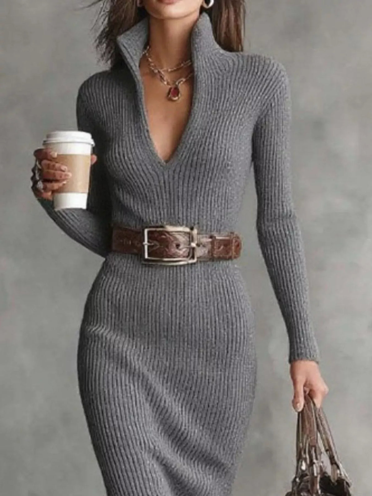 Trendsi Full Size Ribbed Knit Turtleneck Sweater Dress Plus Size Full Size Ribbed Knit Turtleneck Sweater Dress Plus Size Apparel & Accessories > Clothing > Dresses
