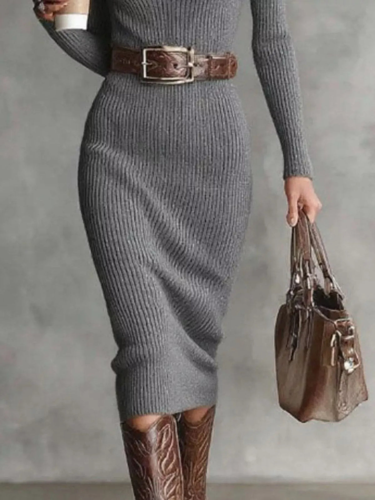 Trendsi Full Size Ribbed Knit Turtleneck Sweater Dress Plus Size Full Size Ribbed Knit Turtleneck Sweater Dress Plus Size Apparel & Accessories > Clothing > Dresses