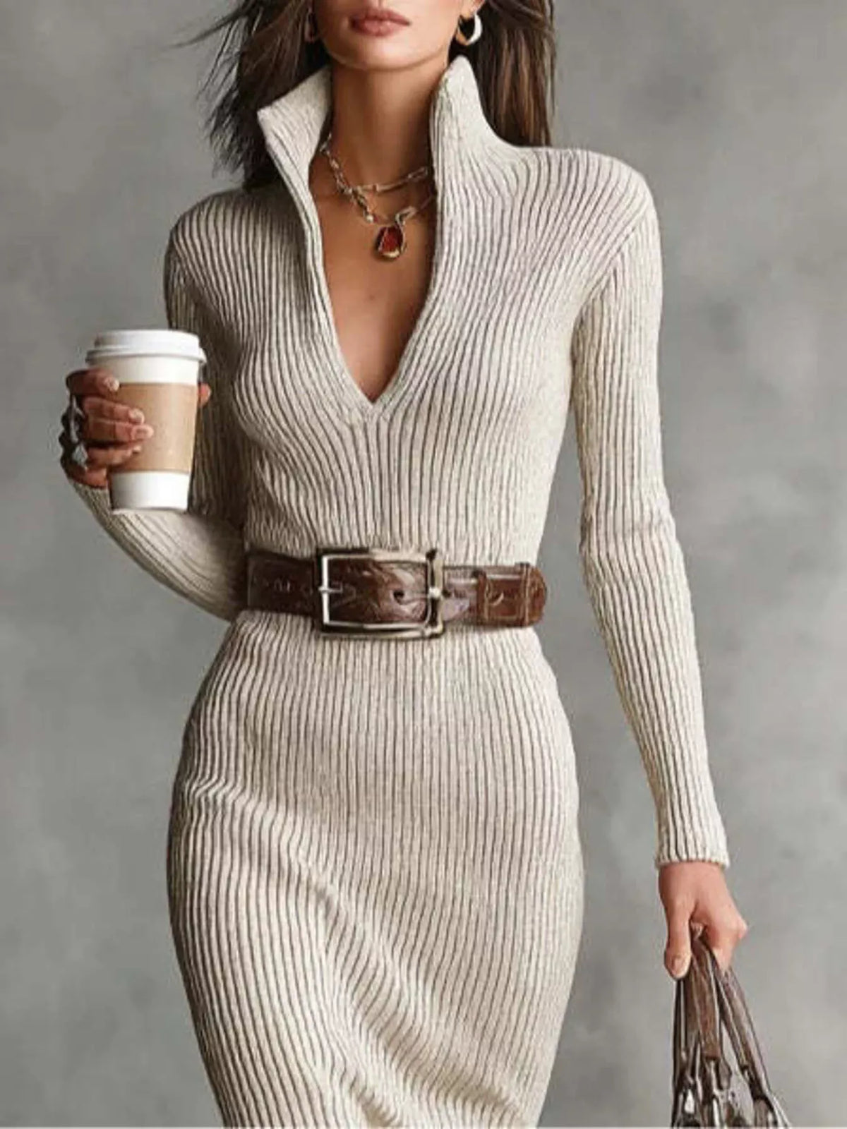 Trendsi Full Size Ribbed Knit Turtleneck Sweater Dress Plus Size Full Size Ribbed Knit Turtleneck Sweater Dress Plus Size Apparel & Accessories > Clothing > Dresses