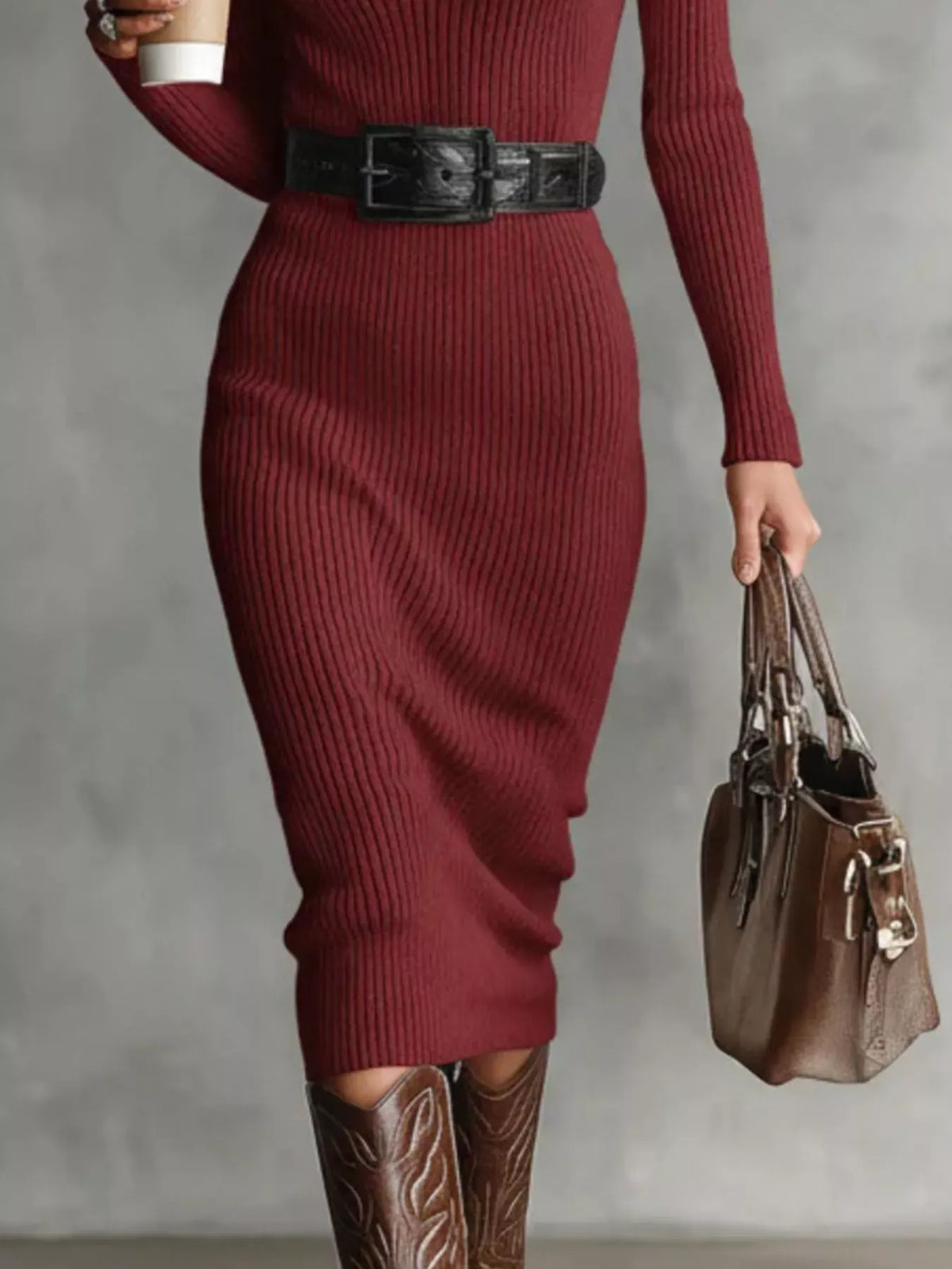 Trendsi Full Size Ribbed Knit Turtleneck Sweater Dress Plus Size Full Size Ribbed Knit Turtleneck Sweater Dress Plus Size Apparel & Accessories > Clothing > Dresses
