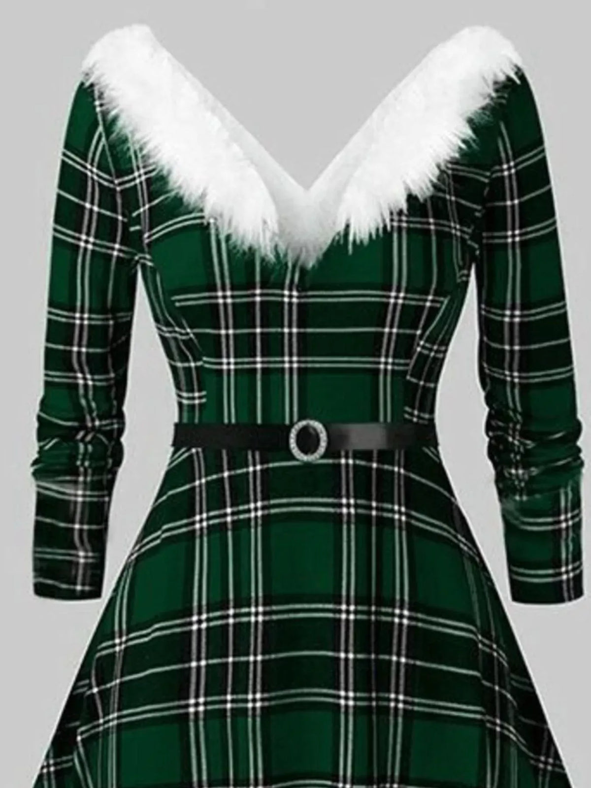 Trendsi Fuzzy Trim Long Sleeve Christmas Dress Fuzzy Trim Long Sleeve Christmas Dress Apparel & Accessories > Clothing > Dresses