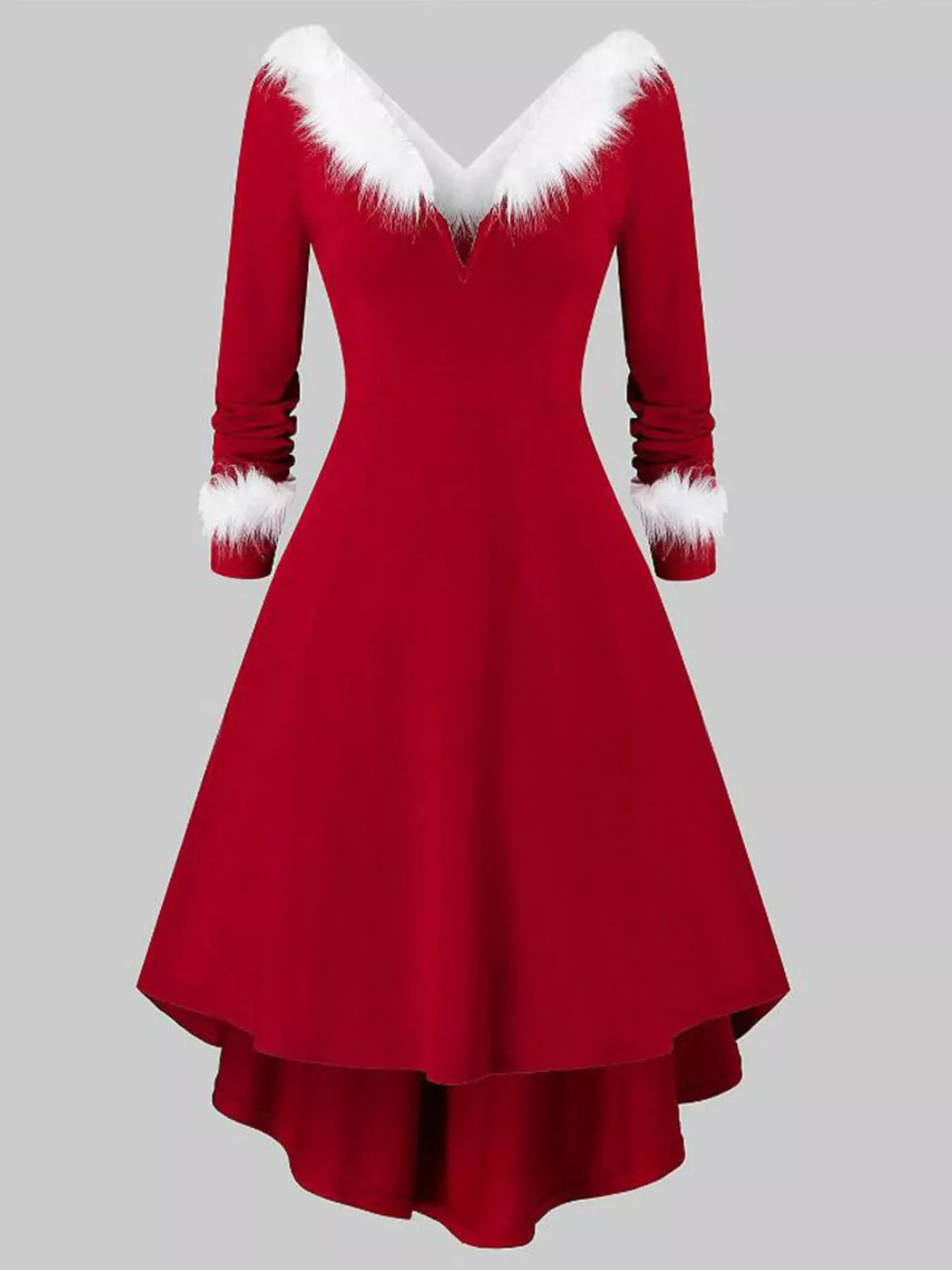 Trendsi Fuzzy Trim Long Sleeve Christmas Dress Fuzzy Trim Long Sleeve Christmas Dress Apparel & Accessories > Clothing > Dresses