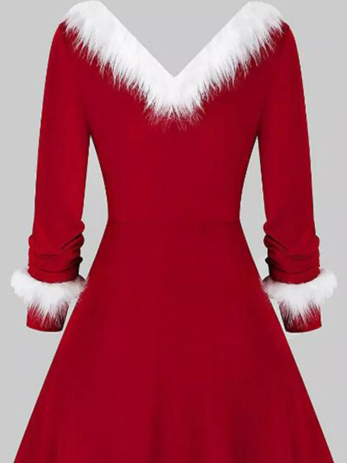 Trendsi Fuzzy Trim Long Sleeve Christmas Dress Fuzzy Trim Long Sleeve Christmas Dress Apparel & Accessories > Clothing > Dresses