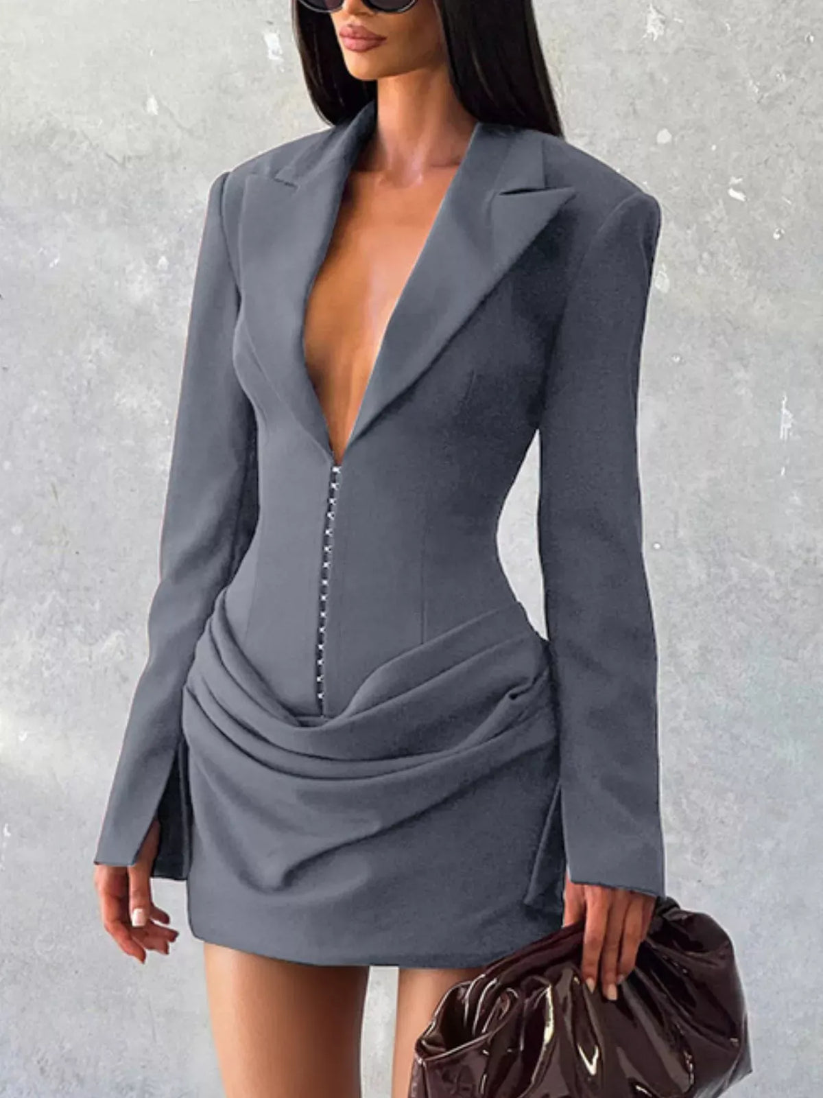Trendsi Gray / S Full Size Blazer-Style Long Sleeve Mini Dress Plus Size 100100456378512 Full Size Blazer-Style Long Sleeve Mini Dress Plus Size Apparel & Accessories > Clothing > Dresses