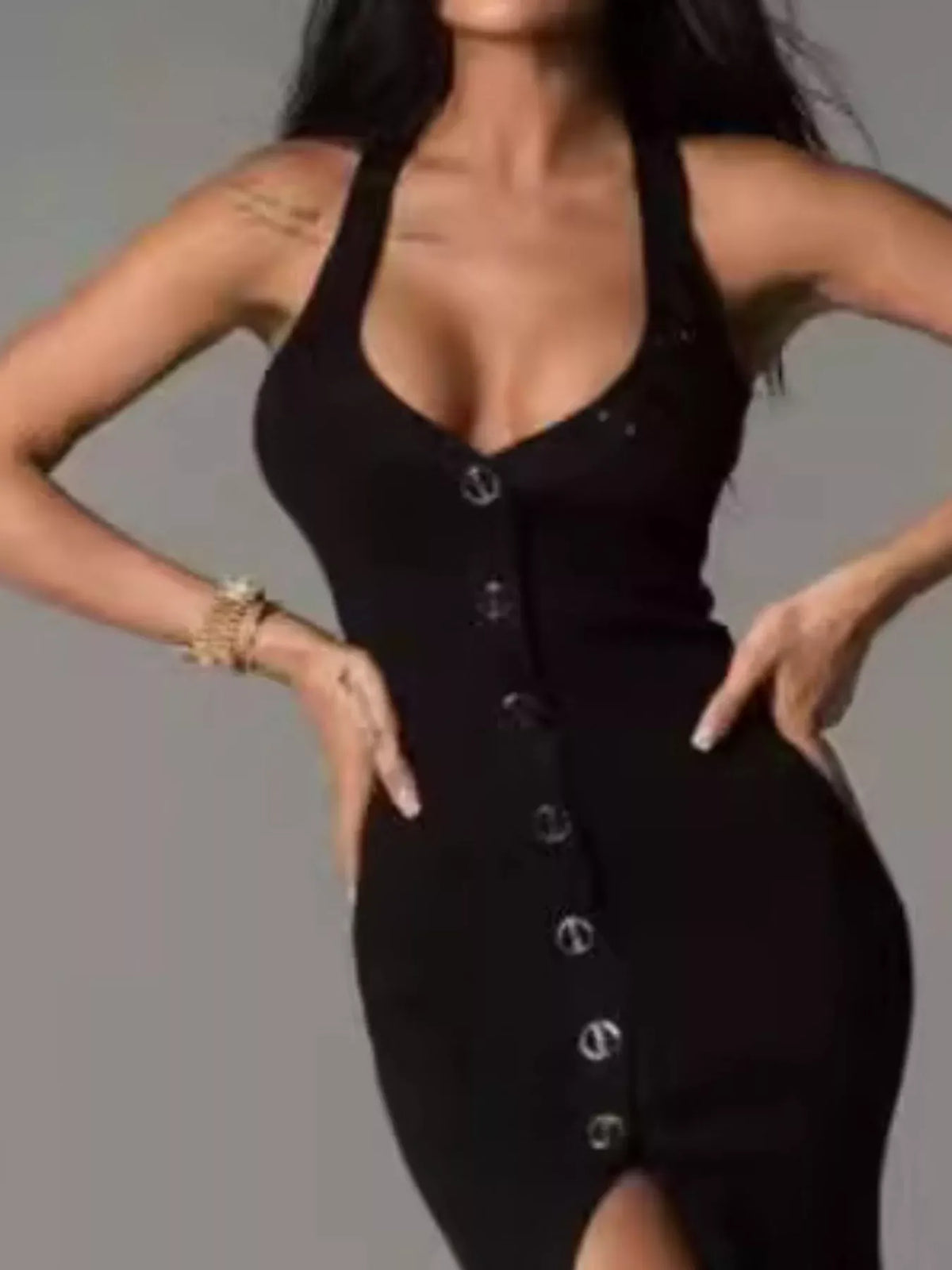 Trendsi Halter Neck Button-Front Bodycon Dress Halter Neck Button-Front Bodycon Dress Apparel & Accessories > Clothing > Dresses