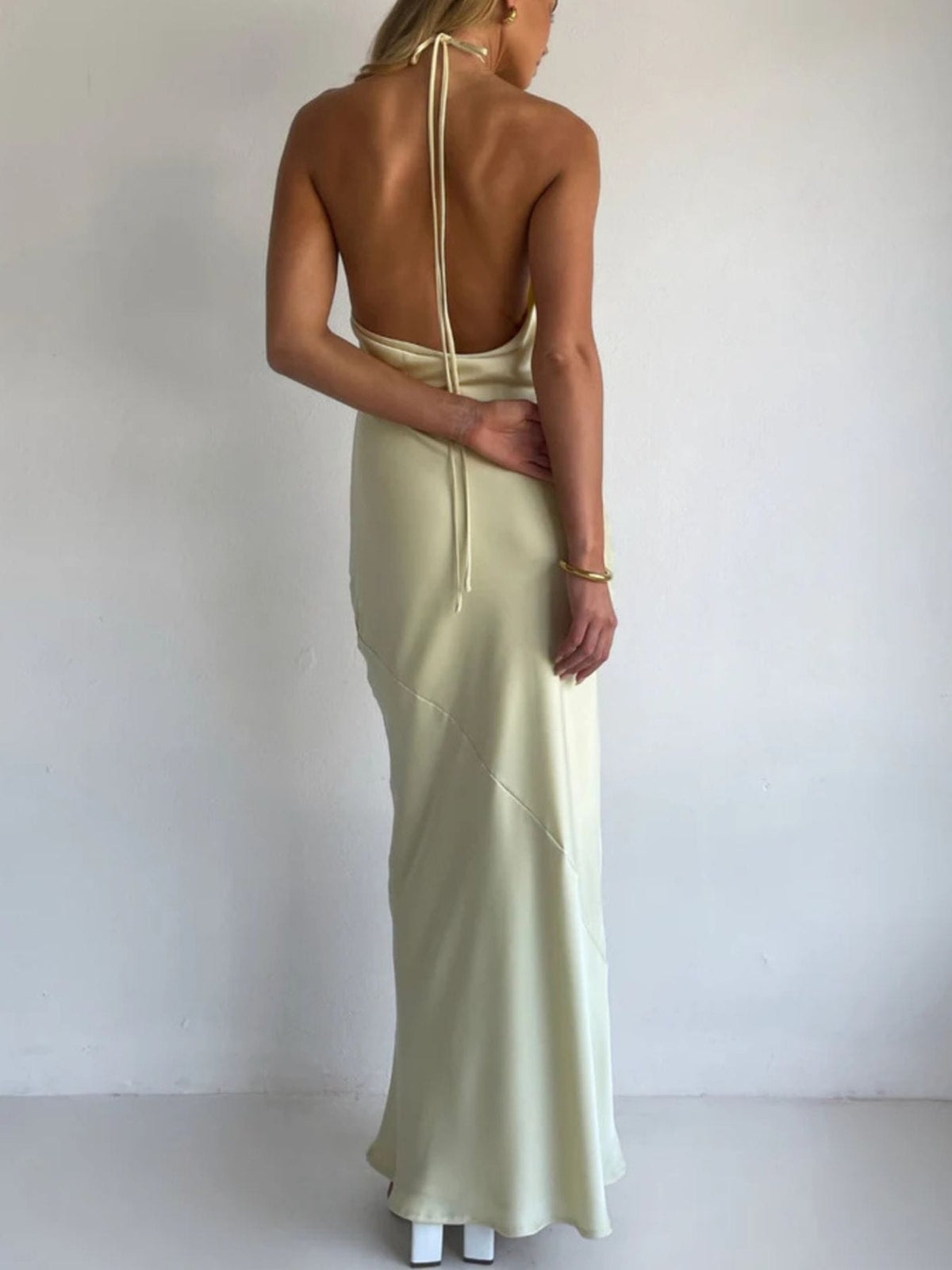 Trendsi Halter Neck Satin Maxi Dress Halter Neck Satin Maxi Dress Apparel & Accessories > Clothing > Dresses