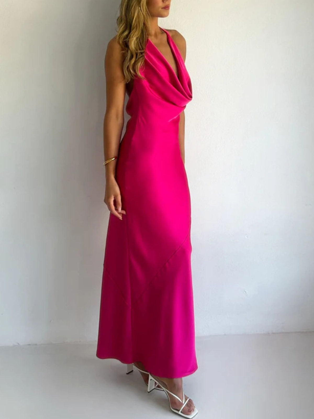 Trendsi Halter Neck Satin Maxi Dress Halter Neck Satin Maxi Dress Apparel & Accessories > Clothing > Dresses