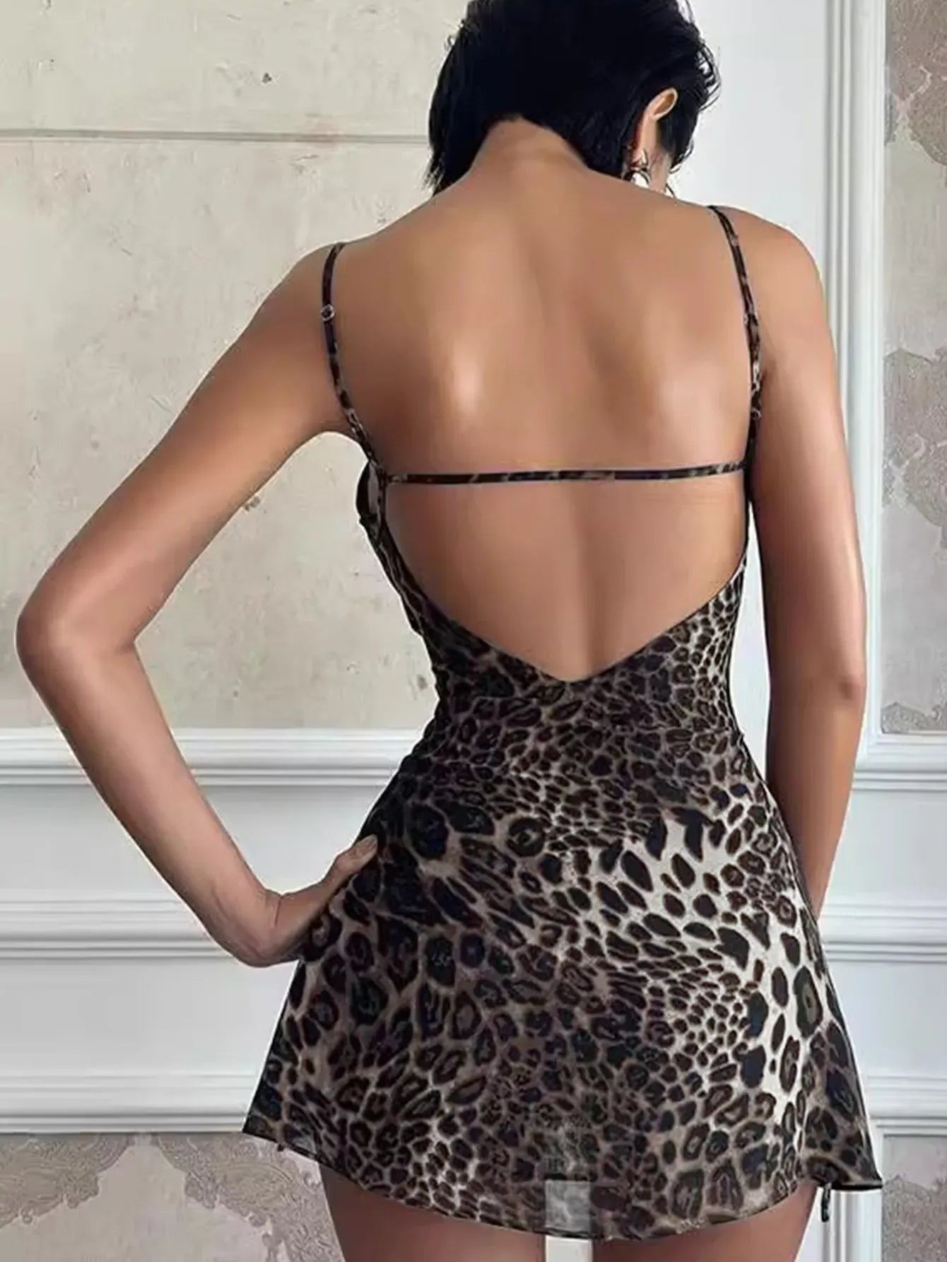 Trendsi Leopard / S Leopard V-Neck Cami Dress 100100617161865 Leopard V-Neck Cami Dress Apparel & Accessories > Clothing > Dresses
