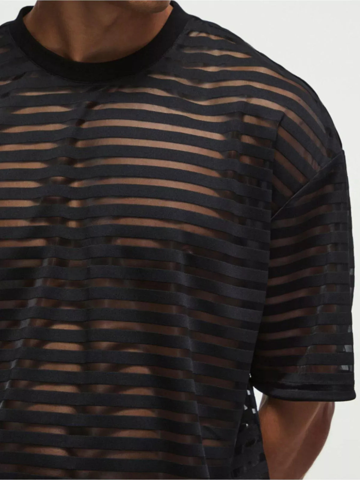 Trendsi Men's Full Size Sheer Striped Round Neck T-Shirt Plus Size Men's Full Size Sheer Striped Round Neck T-Shirt Plus Size Apparel & Accessories > Clothing > Dresses