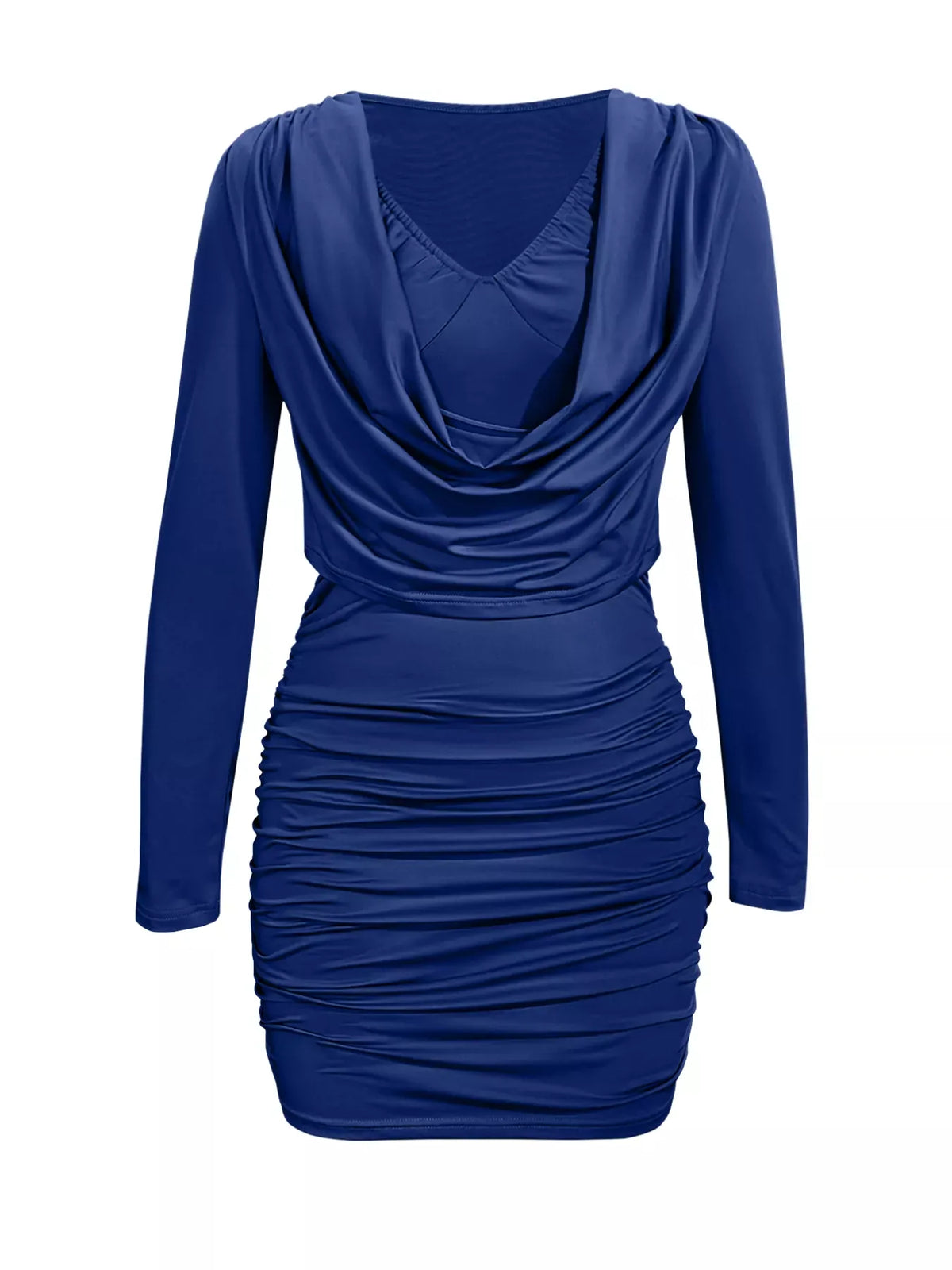 Trendsi Navy / S Draped V-Neck Long Sleeve Bodycon Mini Dress 100100086455913 Draped V-Neck Long Sleeve Bodycon Mini Dress Apparel & Accessories > Clothing > Dresses