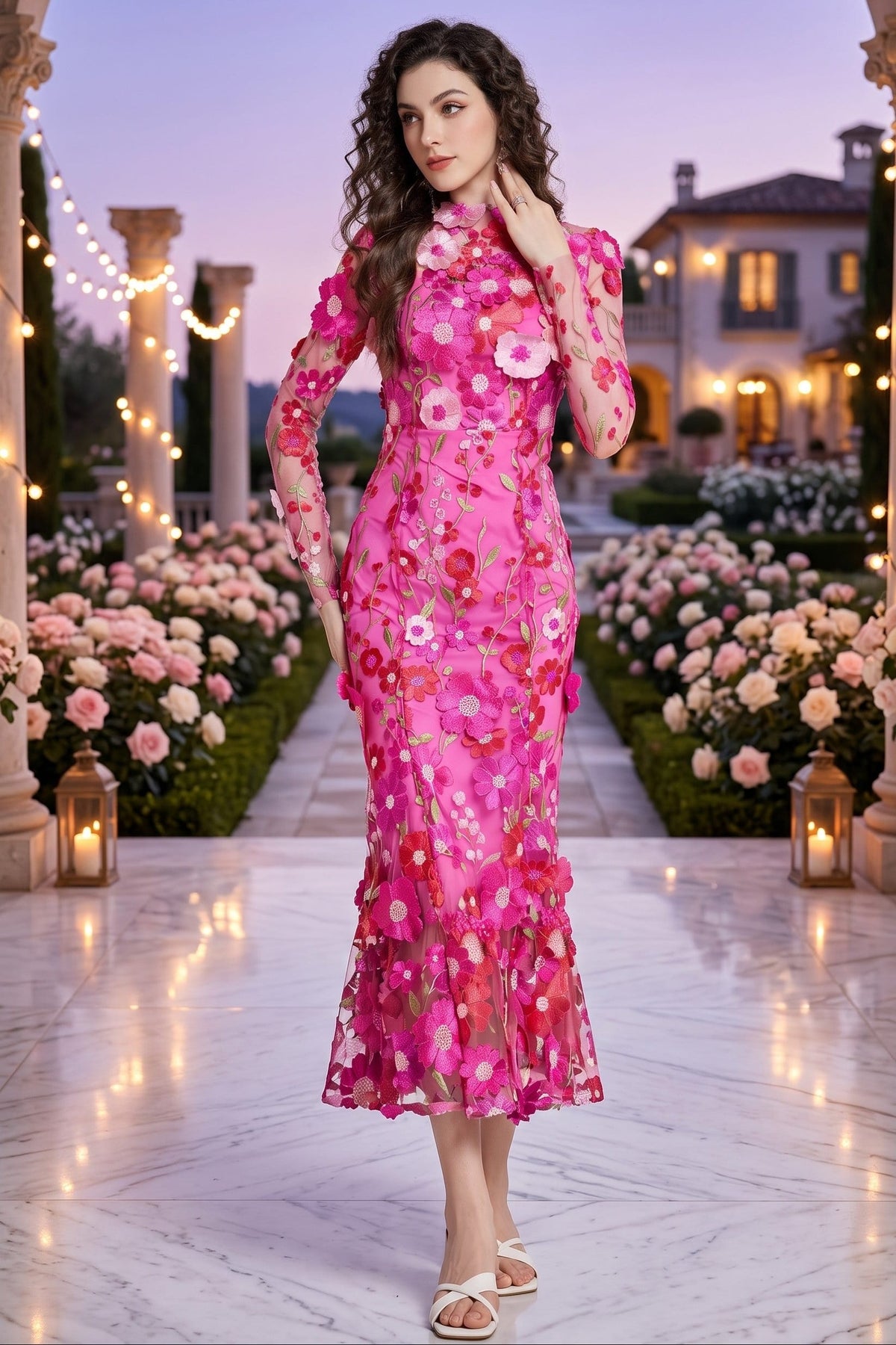 Trendsi Nude Floral Embroidered Mesh Long Sleeve Midi Dress (Also Plus Size) Nude Floral Embroidered Mesh Long Sleeve Midi Dress (Also Plus Size) Apparel & Accessories > Clothing > Dresses