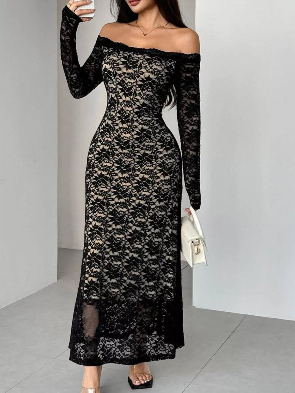 Trendsi Off-Shoulder Lace Maxi Dress Off-Shoulder Lace Maxi Dress Apparel & Accessories > Clothing > Dresses