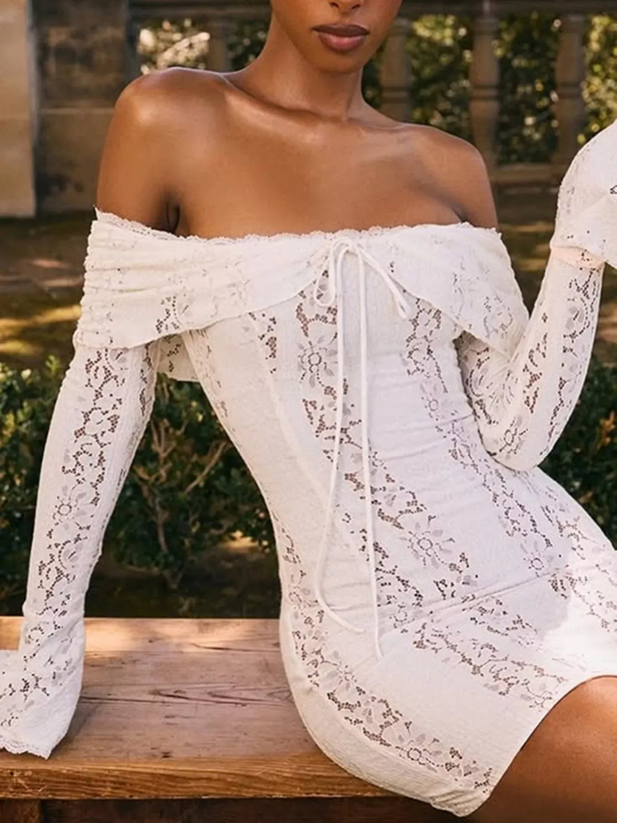 Trendsi Off-Shoulder Lace Mini Dress Off-Shoulder Lace Mini Dress Apparel & Accessories > Clothing > Dresses