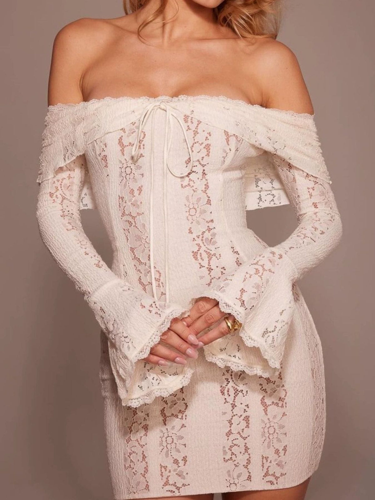 Trendsi Off-Shoulder Lace Mini Dress Off-Shoulder Lace Mini Dress Apparel & Accessories > Clothing > Dresses