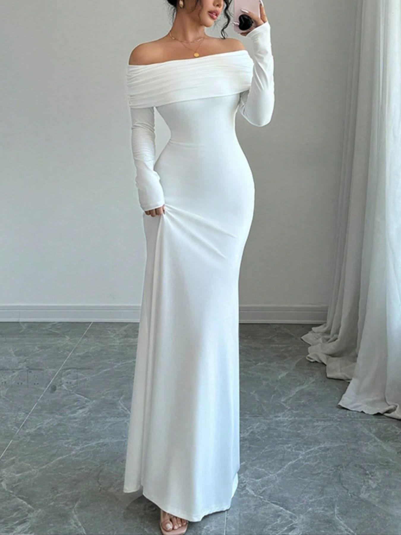 Trendsi Off-Shoulder Long Sleeve Bodycon Maxi Dress Off-Shoulder Long Sleeve Bodycon Maxi Dress Apparel & Accessories > Clothing > Dresses