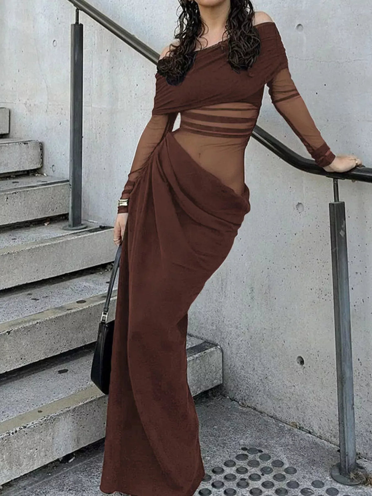 Trendsi Off-Shoulder Long Sleeve Ruched Bodycon Maxi Dress Off-Shoulder Long Sleeve Ruched Bodycon Maxi Dress Apparel & Accessories > Clothing > Dresses