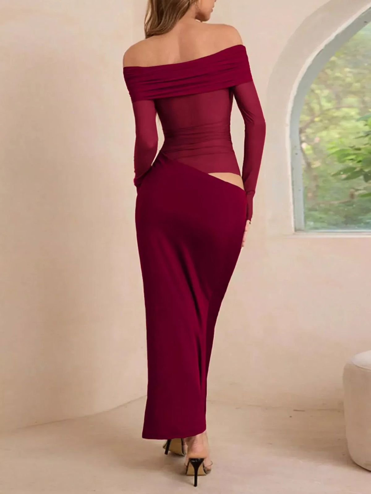 Trendsi Off-Shoulder Long Sleeve Ruched Bodycon Maxi Dress Off-Shoulder Long Sleeve Ruched Bodycon Maxi Dress Apparel & Accessories > Clothing > Dresses