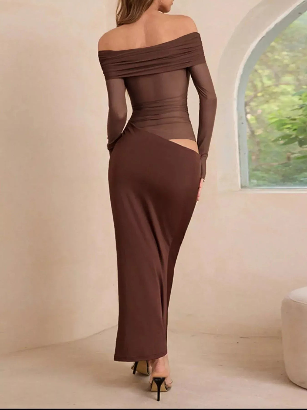 Trendsi Off-Shoulder Long Sleeve Ruched Bodycon Maxi Dress Off-Shoulder Long Sleeve Ruched Bodycon Maxi Dress Apparel & Accessories > Clothing > Dresses