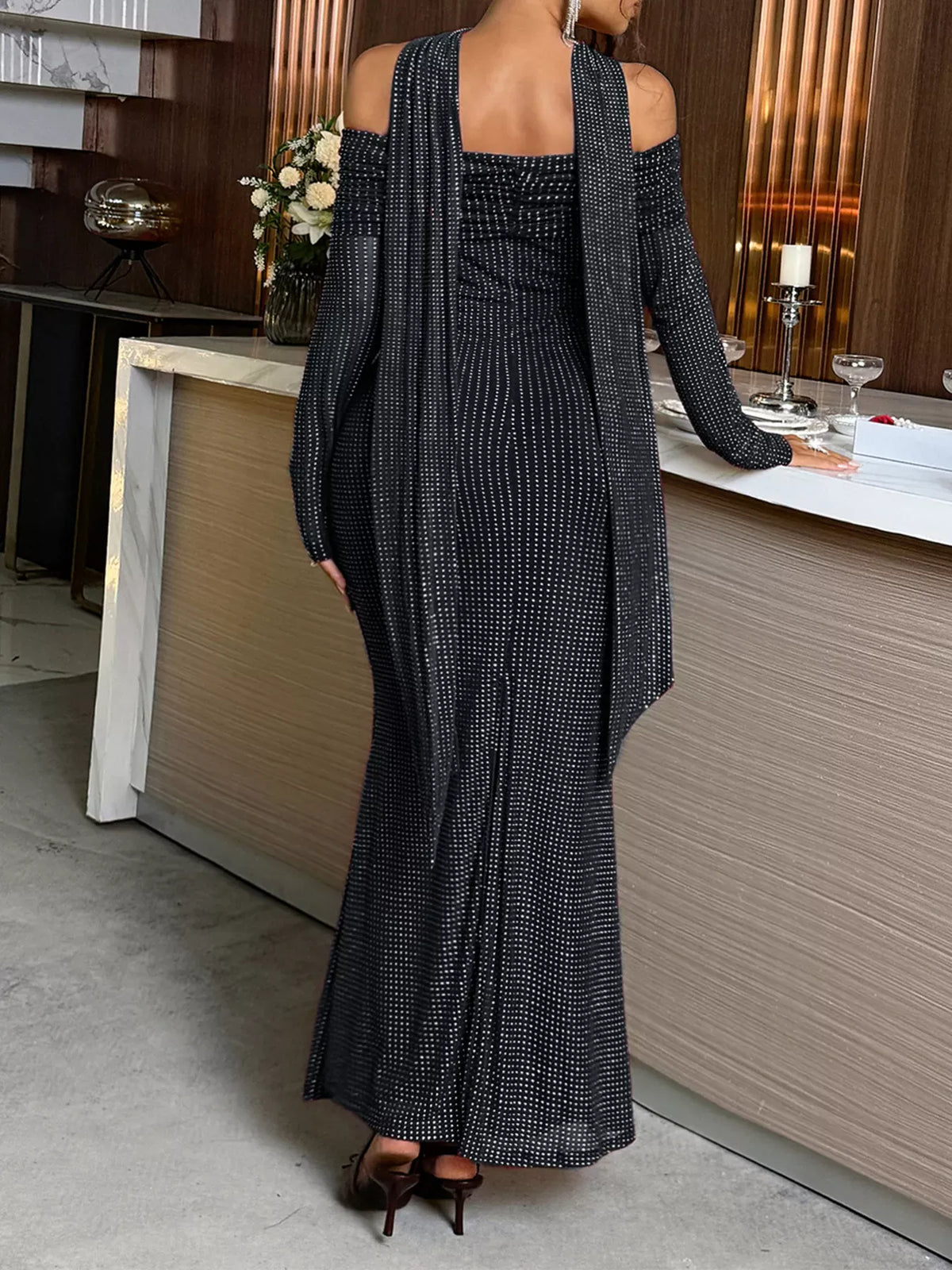 Trendsi Off-Shoulder Scarf Bodycon Maxi Dress Off-Shoulder Scarf Bodycon Maxi Dress Apparel & Accessories > Clothing > Dresses